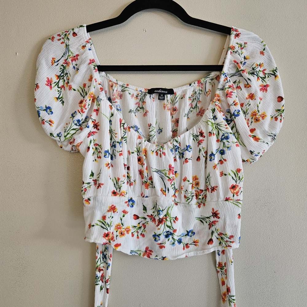 Ambiance White Floral Puff Sleeve Blouse